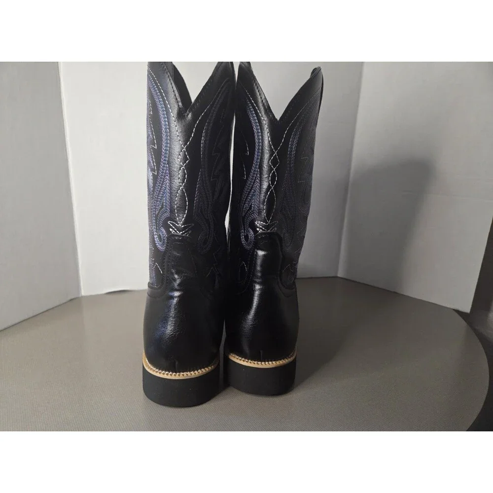 Black Men's Cowboy Western Embroidered Square Toe Boots